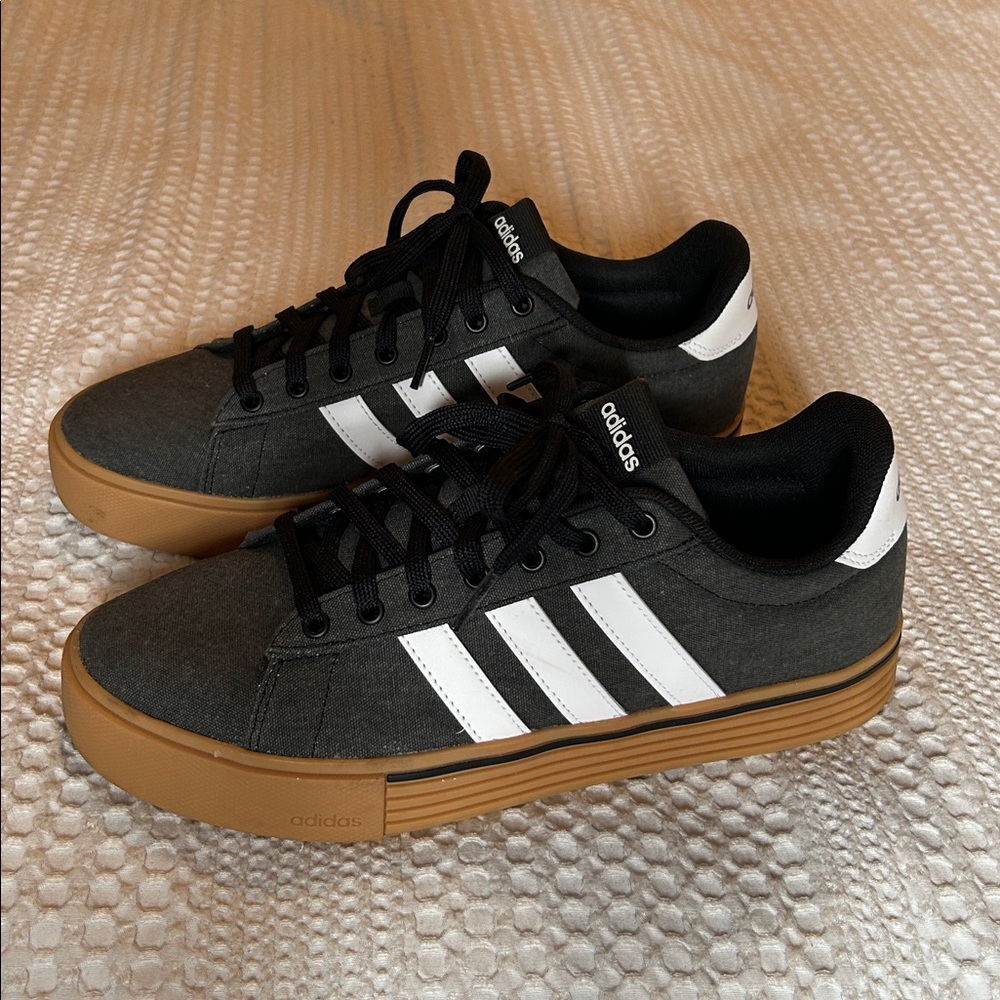 Adidas Black and White Shoes with Tan Sole